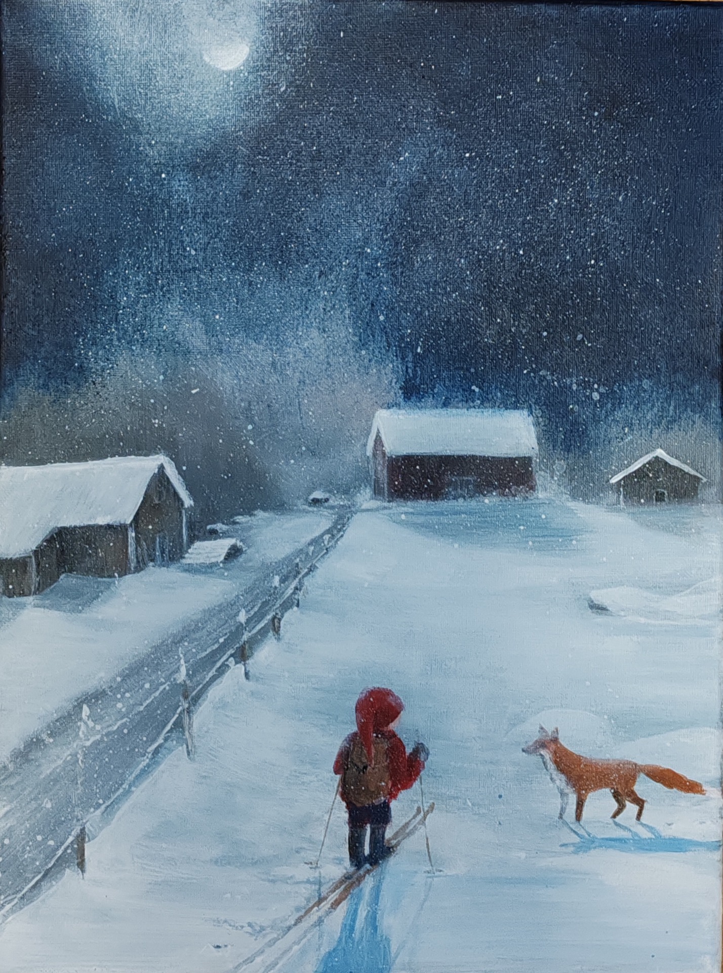 Jouluinen kohtaaminen. Akryyli kankaalle 30x40