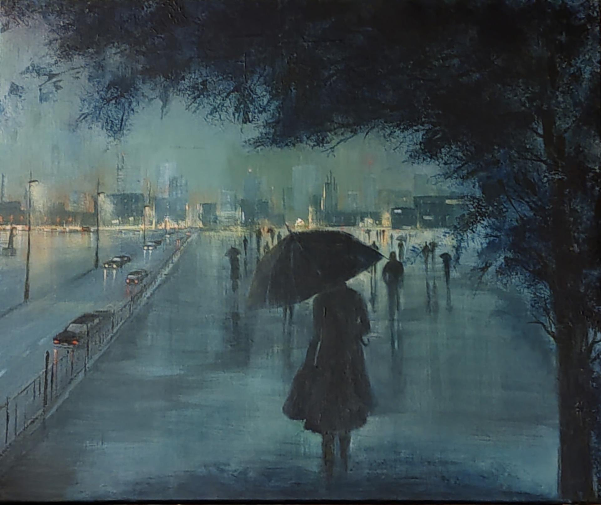 KOSTEA KAUPUNKI Akryylimaalaus 65x54cm. 360€