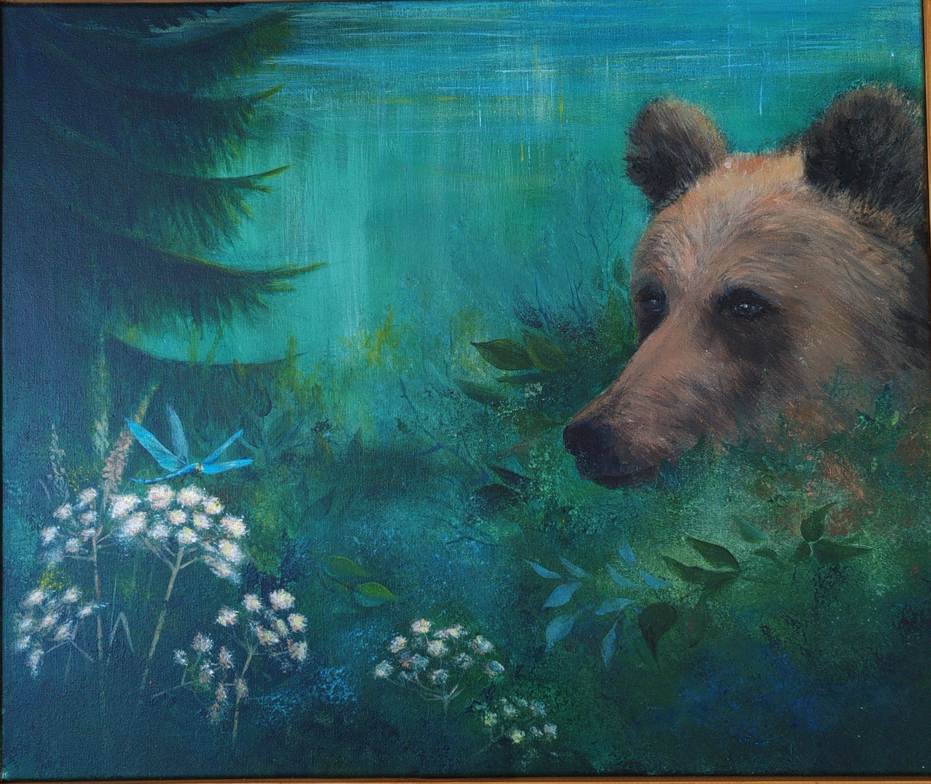 KARHU JA KORENTO Akryylimaalaus kankaalle 60x50cm. 260€