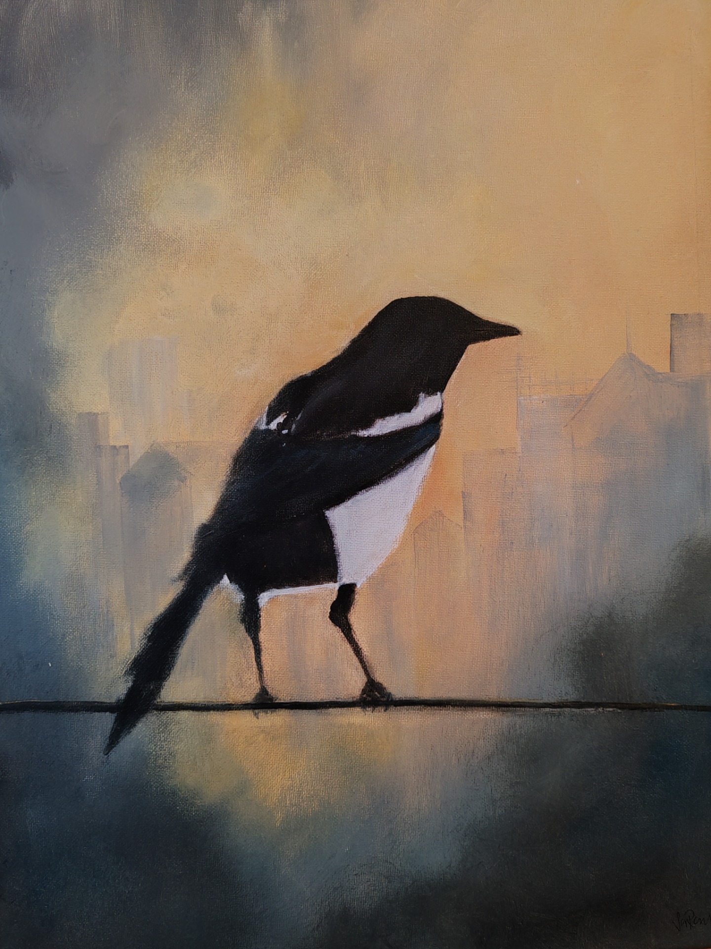 LANGALLA. Akryylimaalaus kankaalle 40x50cm. 160€