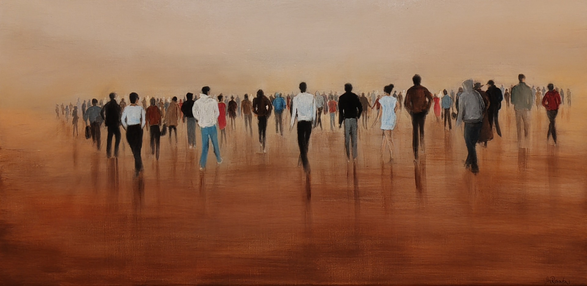 SAMAAN SUUNTAAN. Akryylimaalaus kankaalle 80x40cm cm. VARATTU