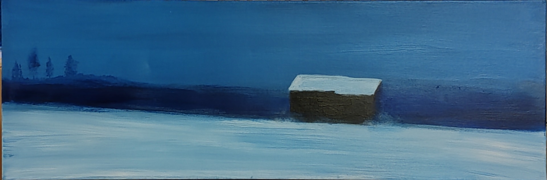 SININEN TIENOO. Akryylimaalaus kankaalle 90x30cm (4cm) 250€