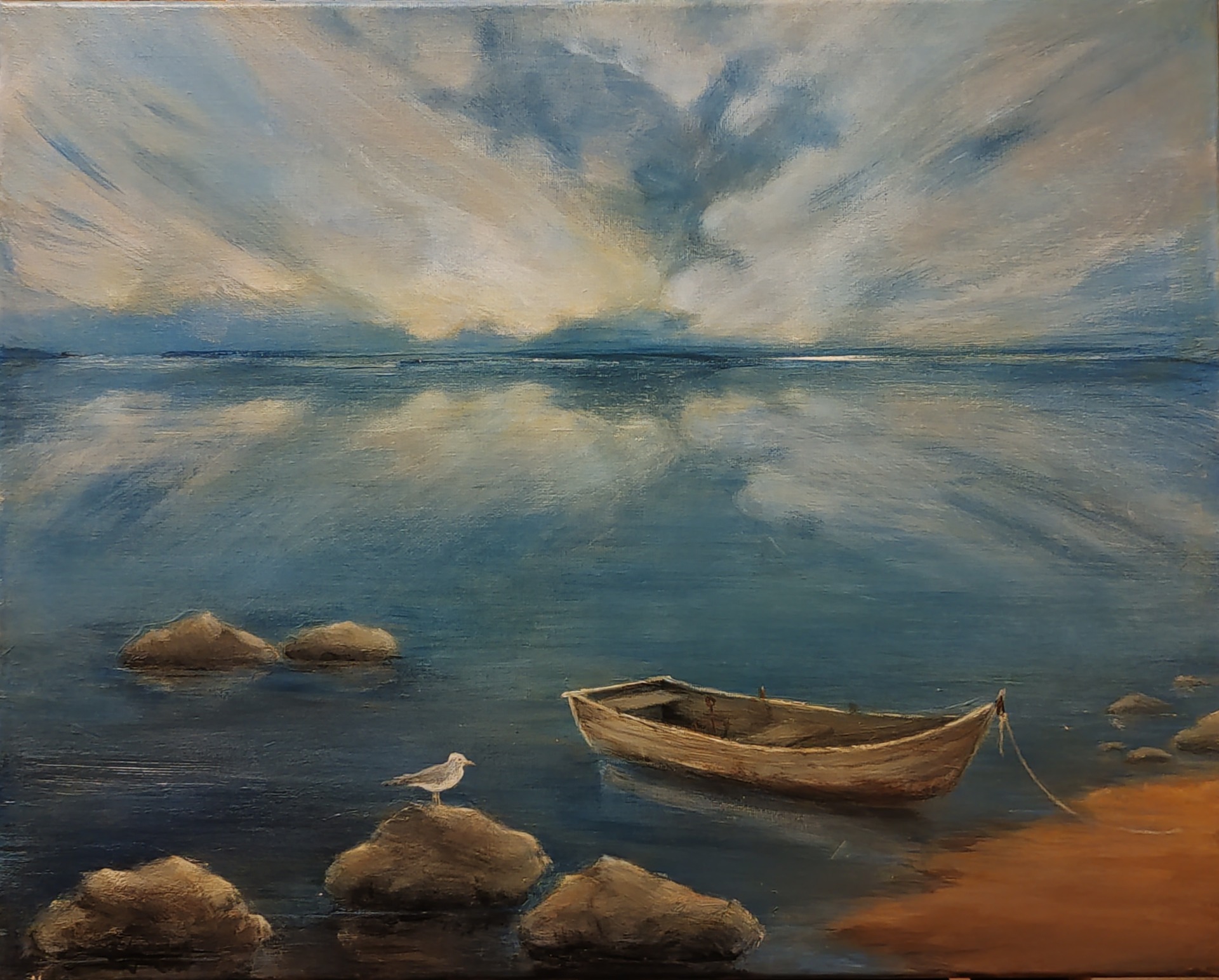 HILJAINEN RANTA. Akryylimaalaus kankaalle 52x42cm. 120€