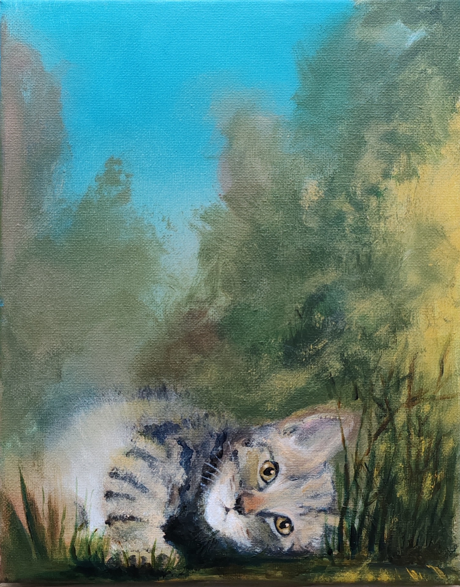 KISSANPÄIVÄ. Akryylimaalaus kankaalle 25x30cm. 80€