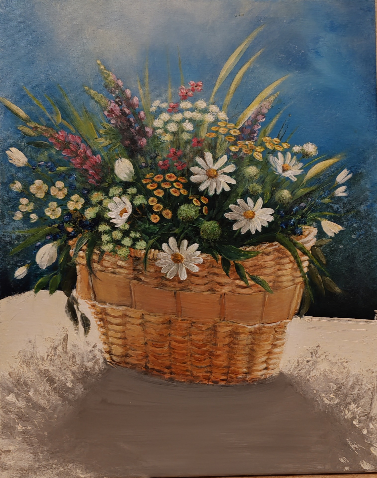 KUKKAKORI. Akryylimaalaus kankaalle 40x50cm. 210€