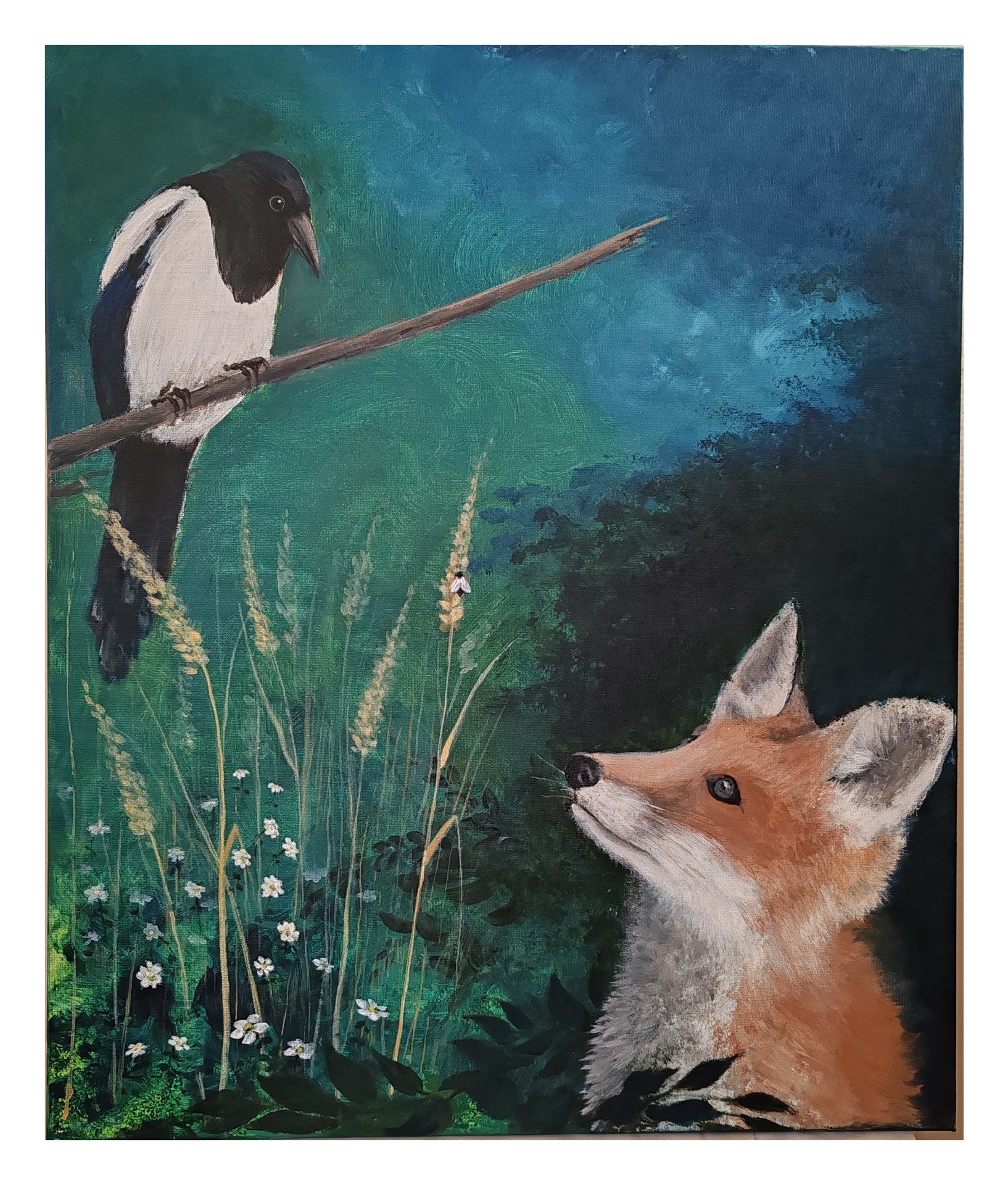 KETTU JA KÄPÄ. Akryylimaalaus kankaalle 50x60cm. 300€