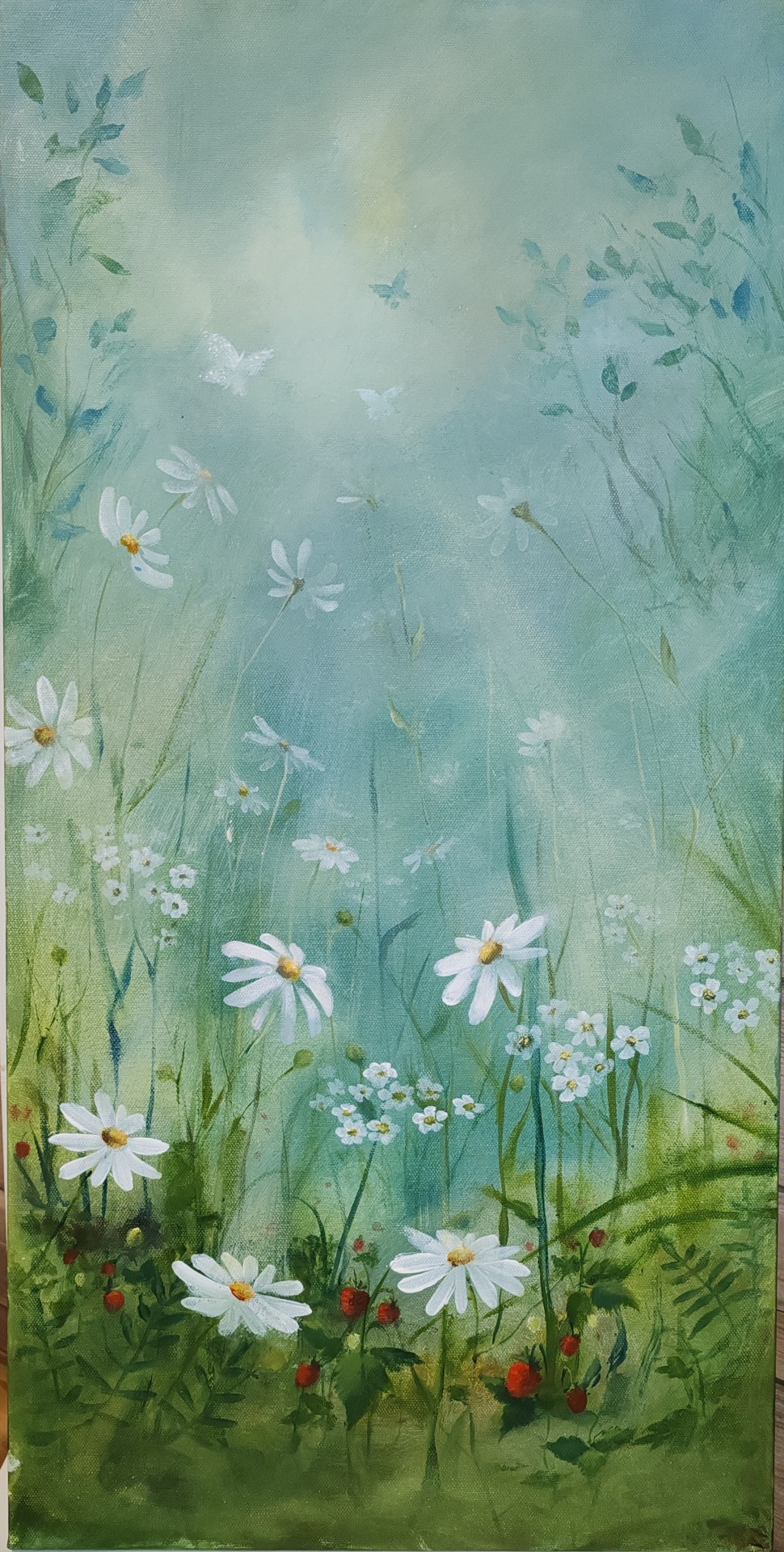 PALA KESÄÄ. Akryylimaalaus kankaalle 35x70cm. 220€